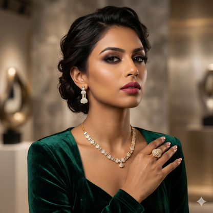 Handcrafted Fashion Jewelry - Elegant American Diamond Necklace with Teardrop Pendant