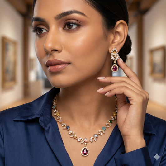 Vibrant Multi-Colored Stone Handcrafted Fashion Jewelry Suite