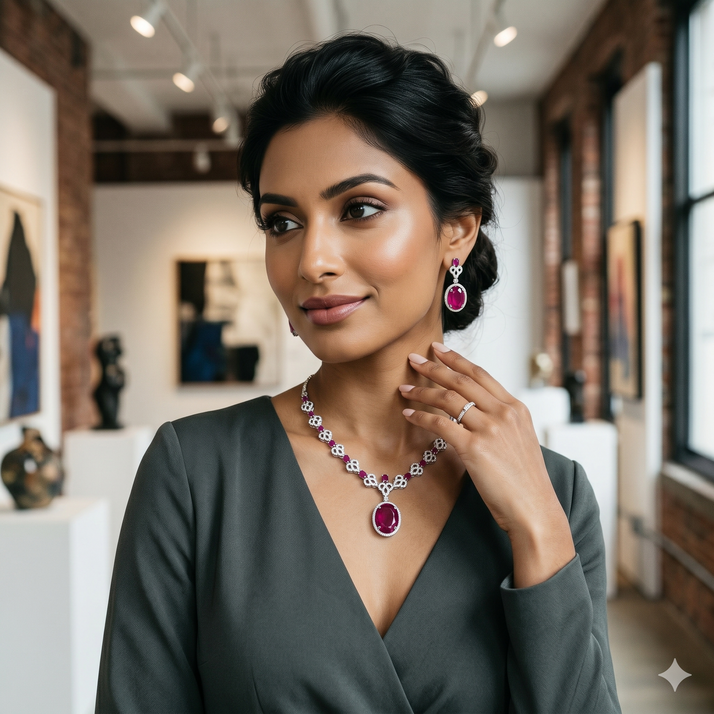 Crimson Royalty Oval Pendant Set