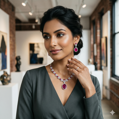 Crimson Royalty Oval Pendant Set