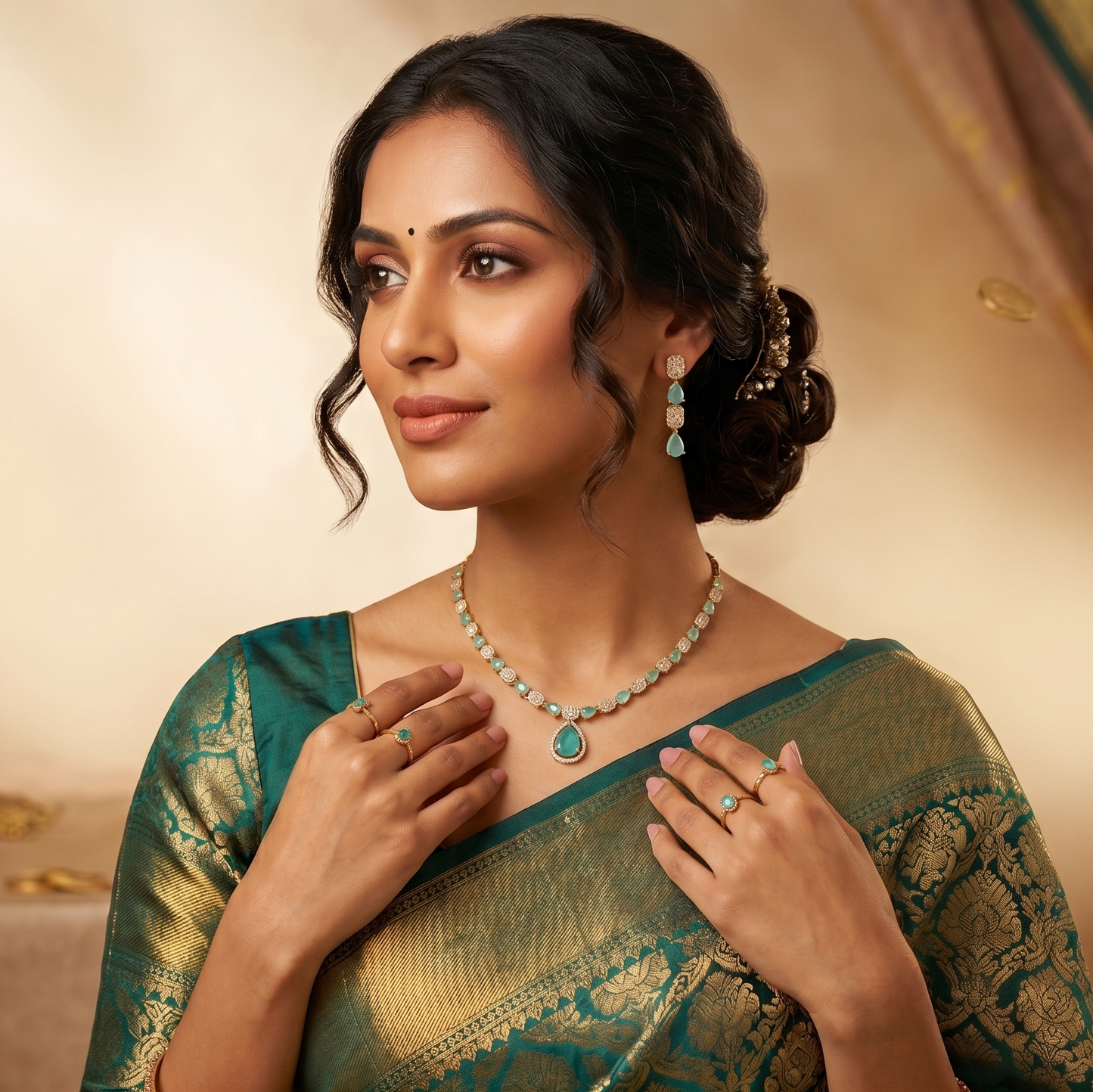 Emerald Radiance: The Teal teardrop Ensemble