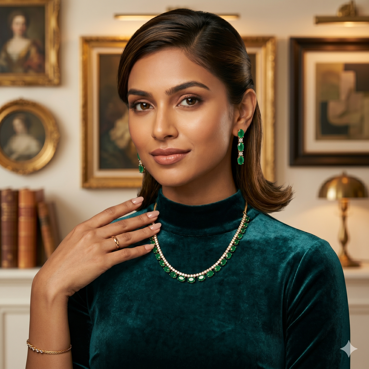 Radiant Emerald-Green Delicate Necklace and Earring Set
