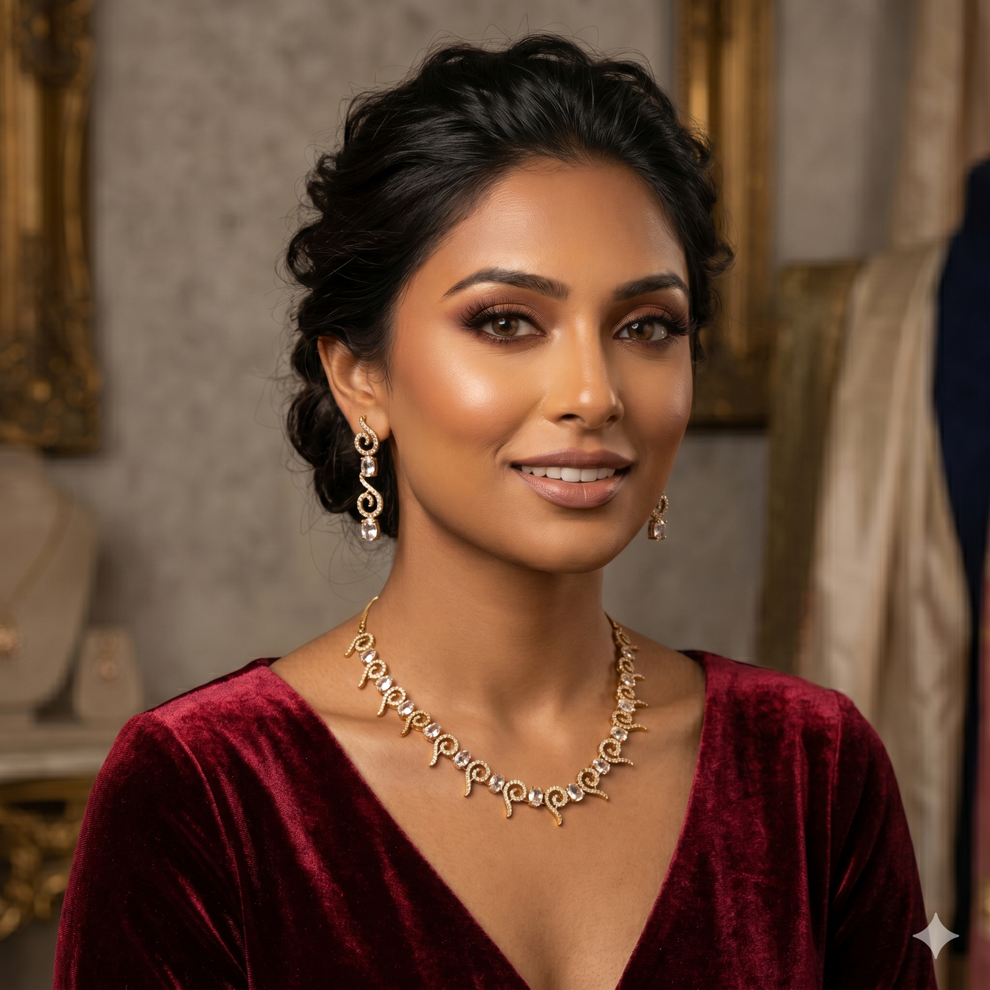 Aura of Elegance: Handcrafted Delicate Swirl Necklace and Drop Earring Suite