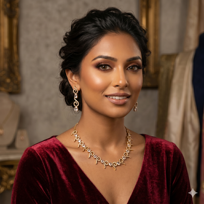 Aura of Elegance: Handcrafted Delicate Swirl Necklace and Drop Earring Suite