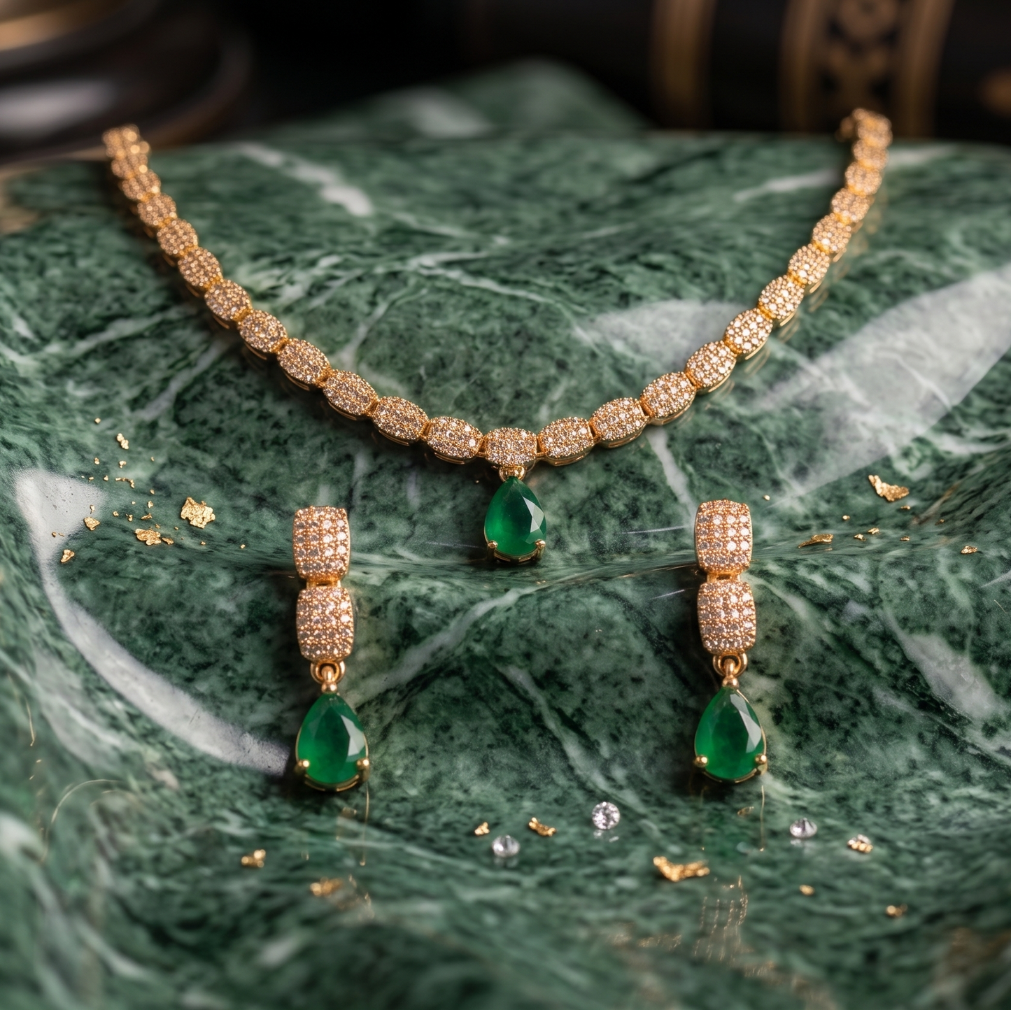 Elegant Emerald Glow: Verdant Teardrop Set