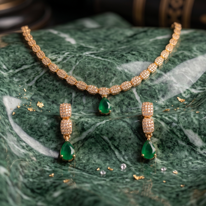 Elegant Emerald Glow: Verdant Teardrop Set