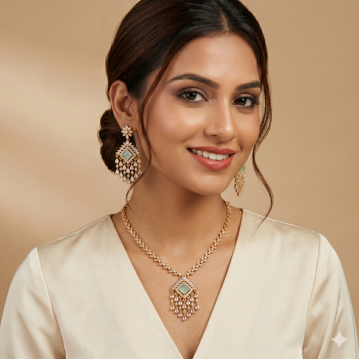 Regal Elegance Mint Chanderi Pendant Set