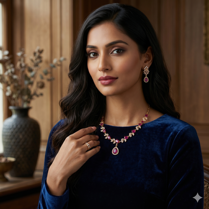 Royal Crimson Teardrop Statement Set