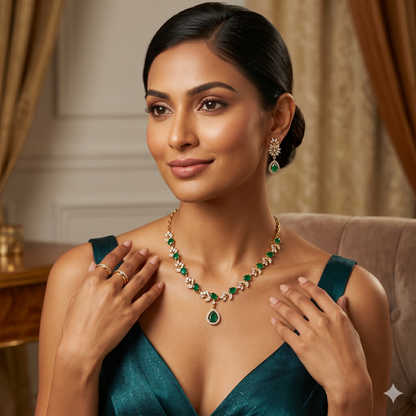 Royal Green Elegance: Handcrafted Fashion Jewelry Set