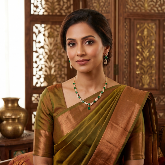 Emerald Elegance: Timeless Gold & American Diamond Set