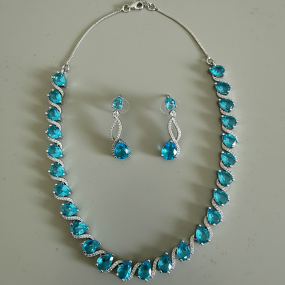 Blue teardrop Necklace and Earring Set