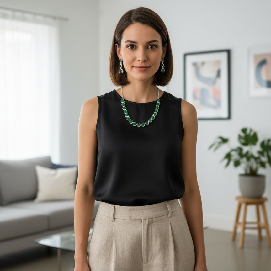Green Teardrop Necklace and Earring set