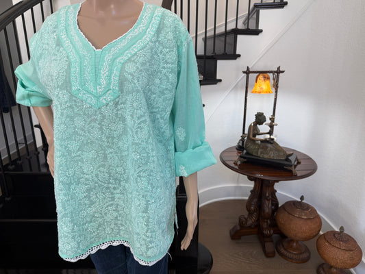 Anisha Pastel Green Chikankari Kurta -  Handcrafted Elegance