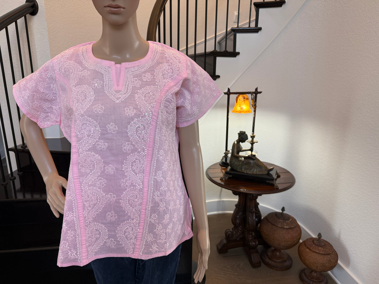Roshanara – Rose Pink Chikankari Short Sleeve Kurta | A Blossom of Elegance 🌸