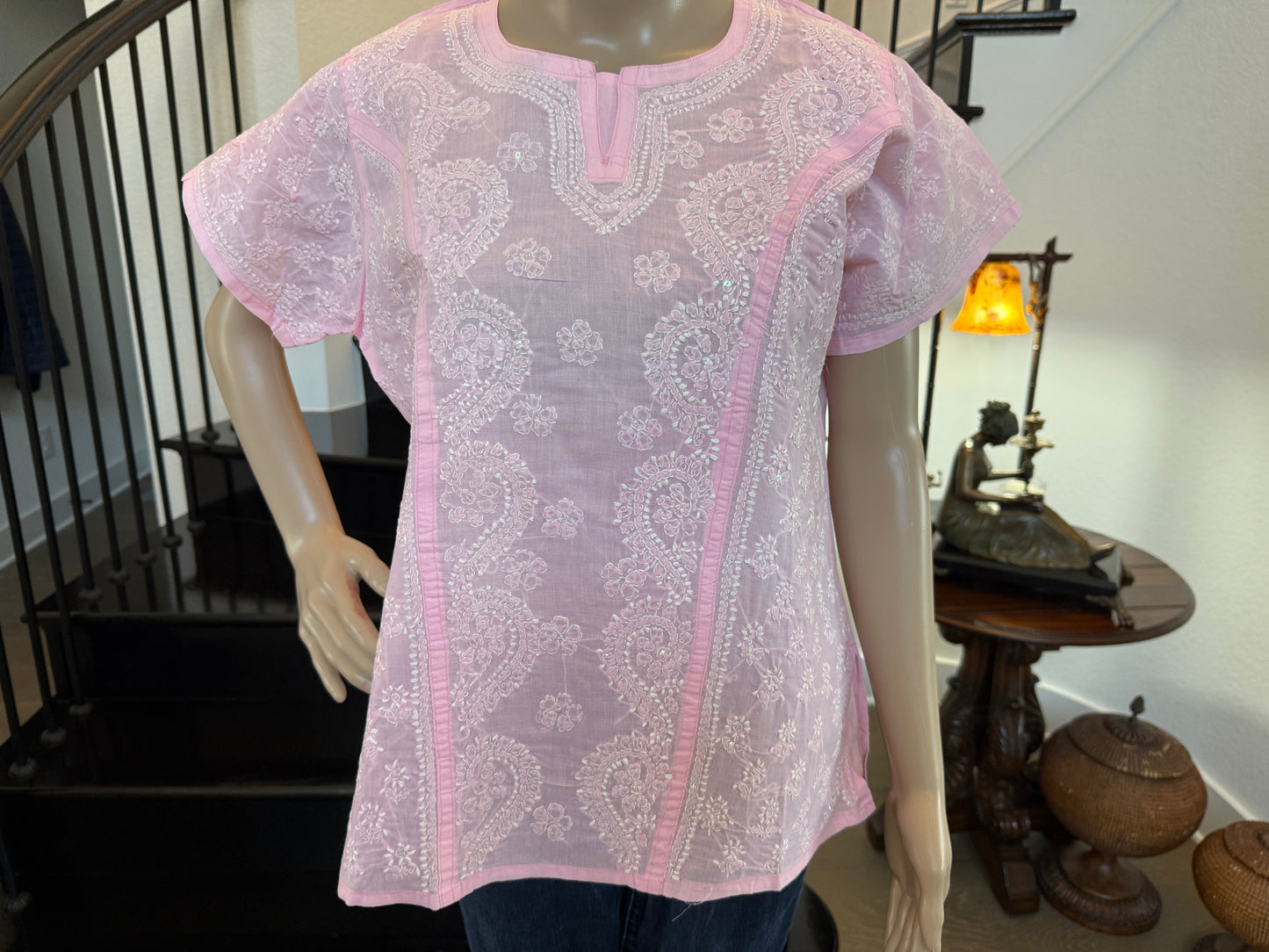 Roshanara – Rose Pink Chikankari Short Sleeve Kurta | A Blossom of Elegance 🌸