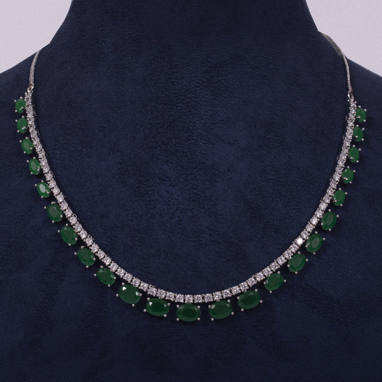Regal Emerald-Green American Diamond Necklace Set