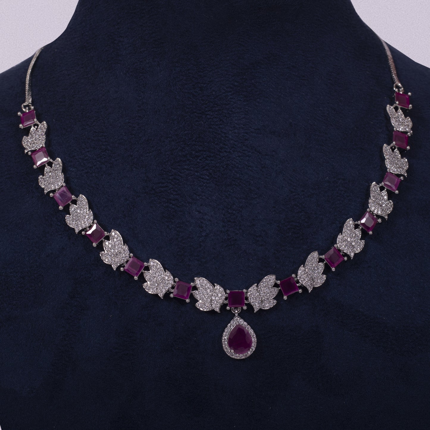 Divine Plumage Ruby & American Diamond Necklace Set