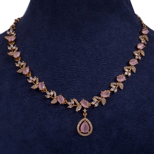 Premium Soft Pink & Gold Leaf Artisan Necklace Set