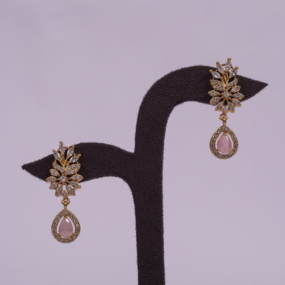 Premium Soft Pink & Gold Leaf Artisan Necklace Set