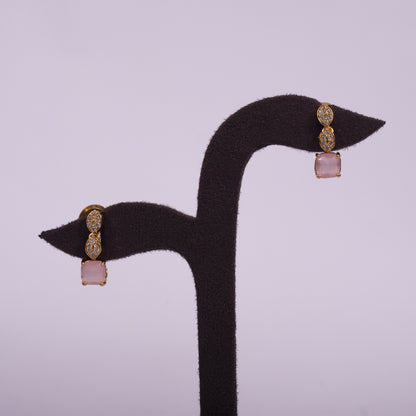 Elegant Rose Quartz & American Diamond Accented Choker Set