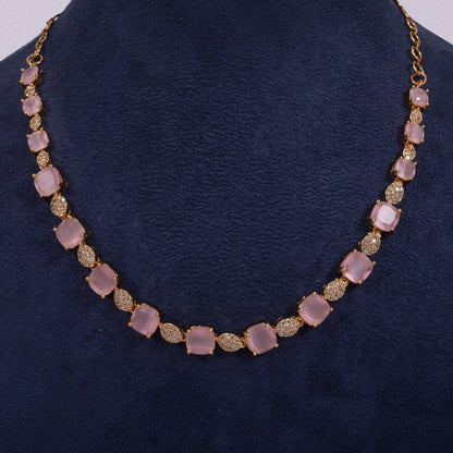 Elegant Rose Quartz & American Diamond Accented Choker Set