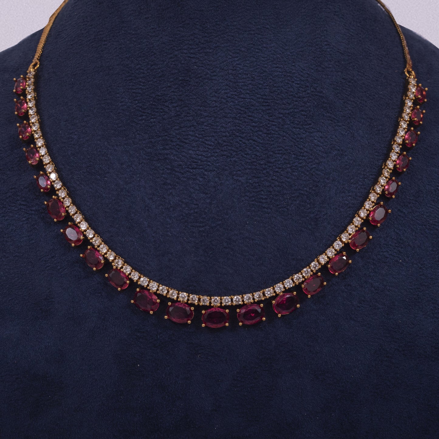 The Crimson Grace Set: Handcrafted Ruby-Pink and American Diamond Necklace with Matching Earrings