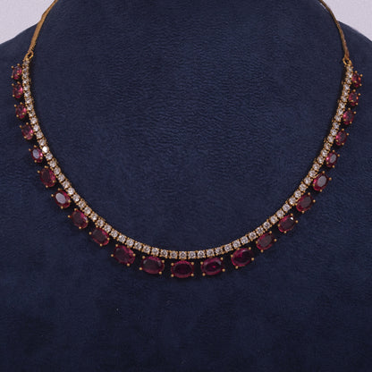 The Crimson Grace Set: Handcrafted Ruby-Pink and American Diamond Necklace with Matching Earrings