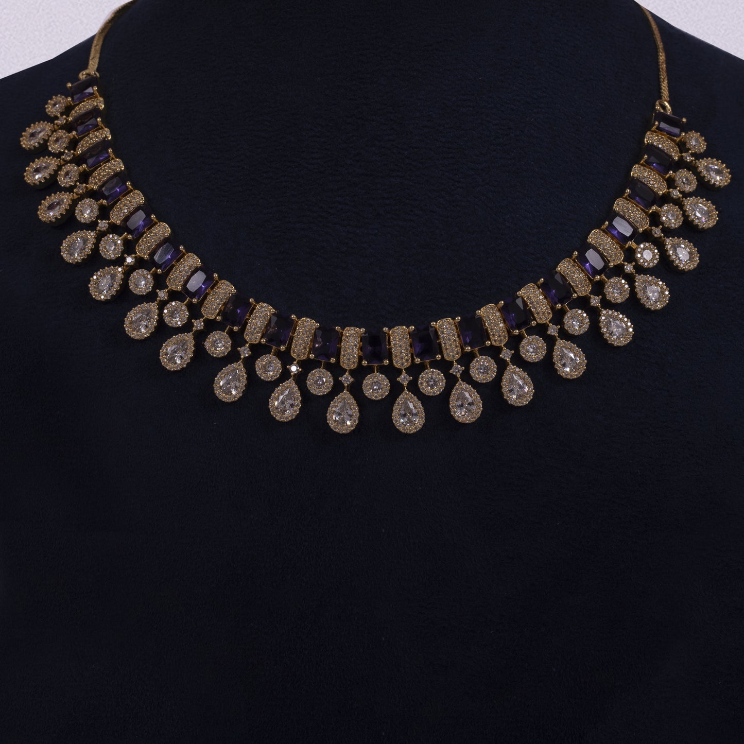 Midnight Sapphire Halo Drop Necklace Set