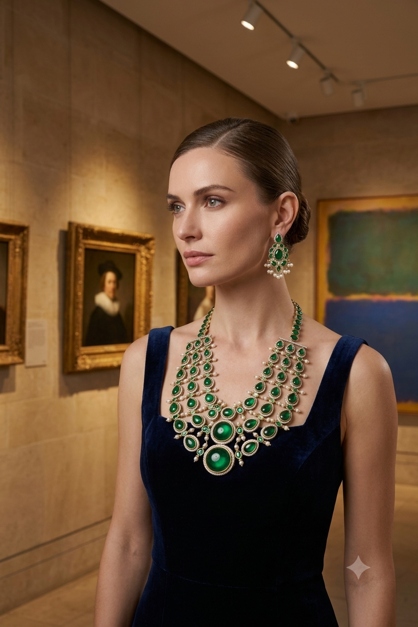 Nikita Green Kundan handcrafted statement necklace and earrings