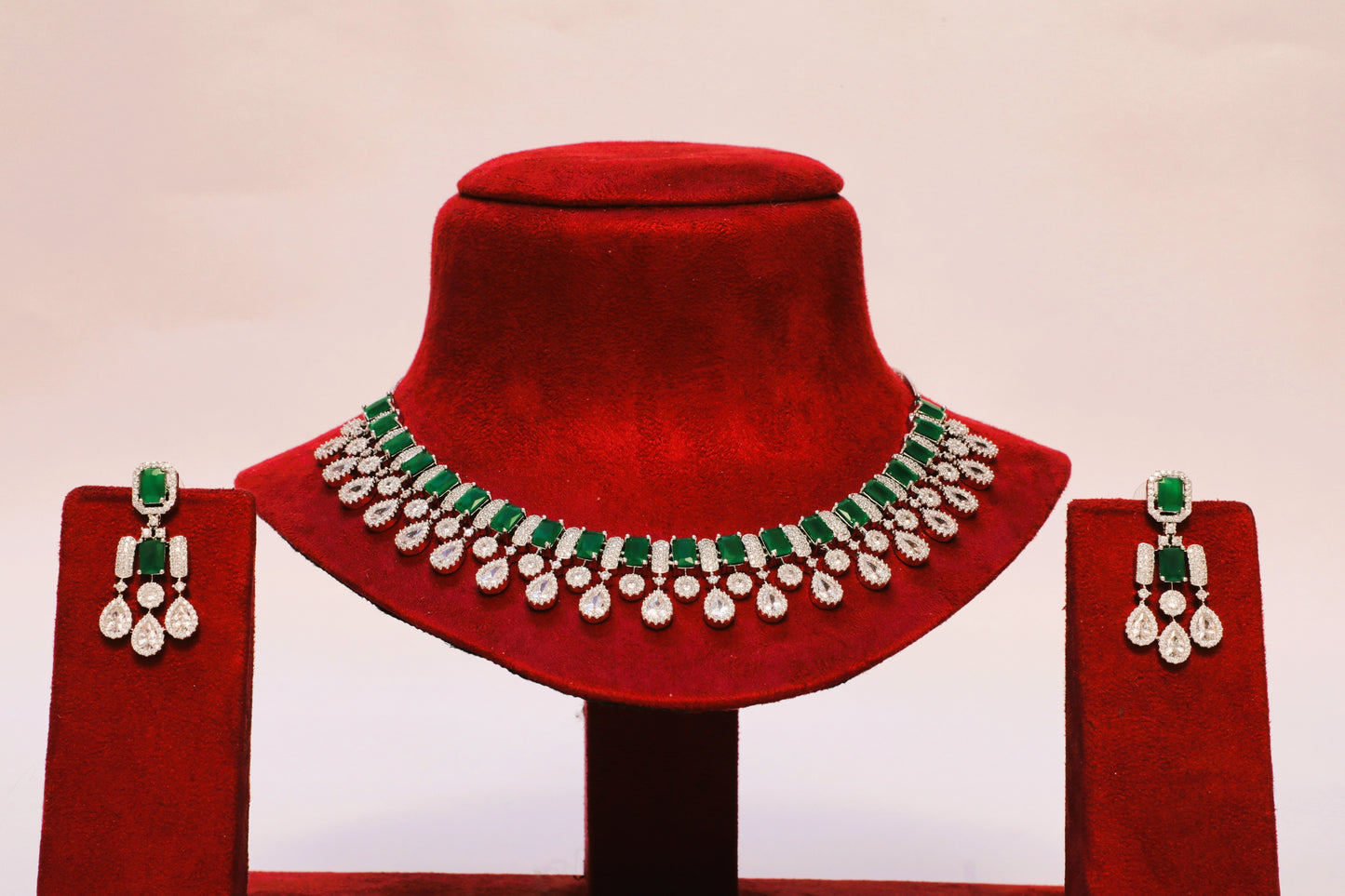 Ishani Emerald Green Statement Necklace & Earrings Set