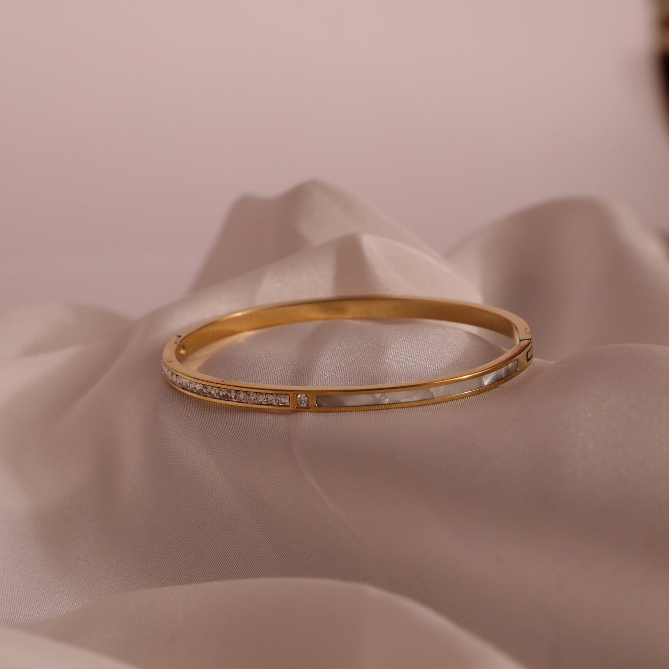 Sara Gold and Zircon Stone handcrafted Bangle