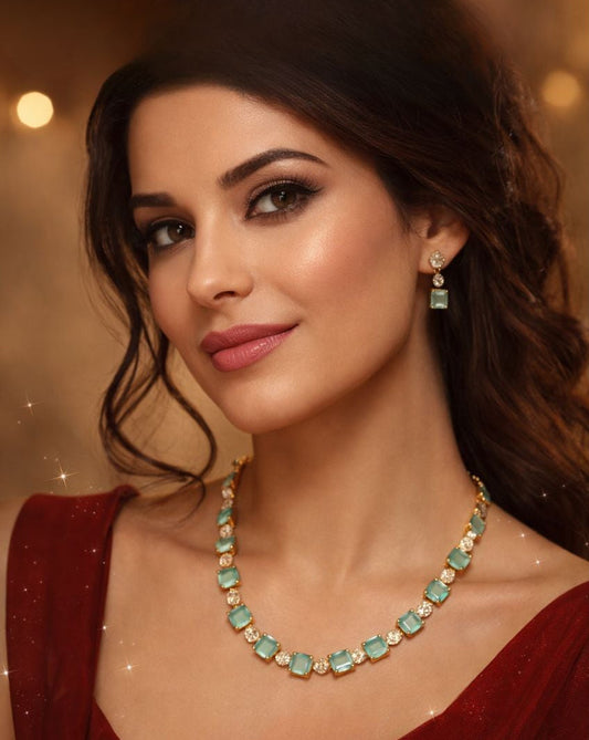 Emerald Glow Crystal Link Necklace Set