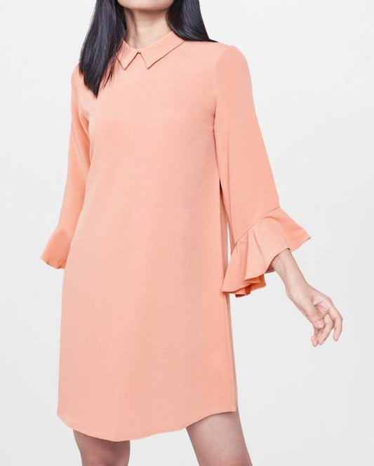 Peach Flounce Sleeve Shift Dress