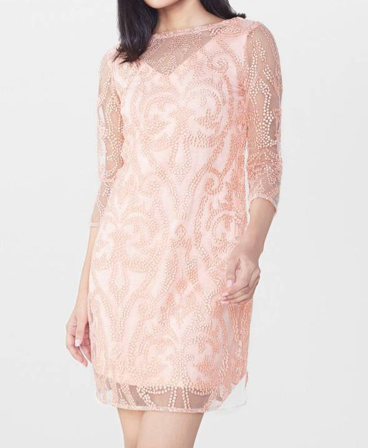 Peach Boat neck lace dress