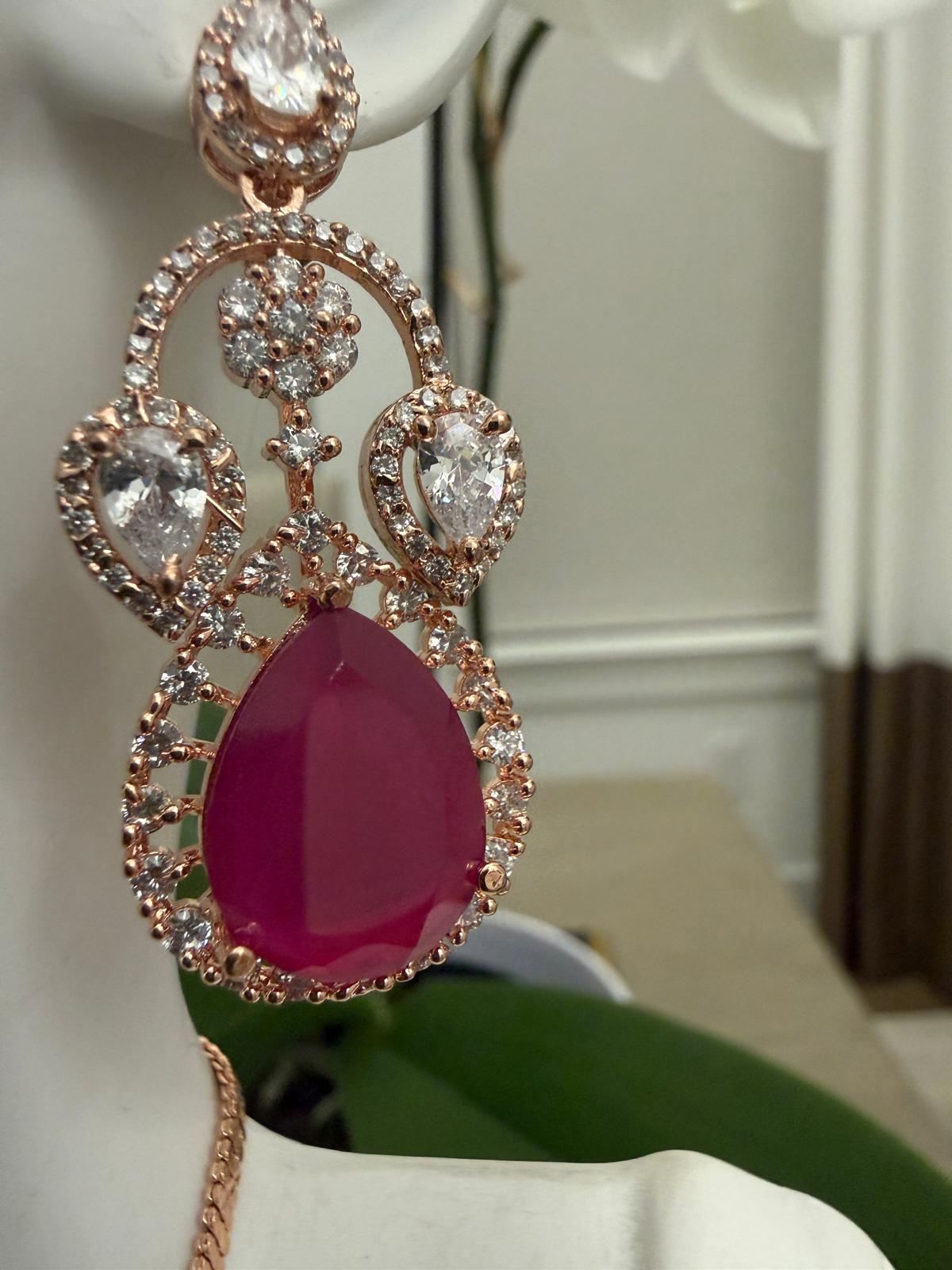 Neelima Red and White stones Gold Tone Necklace