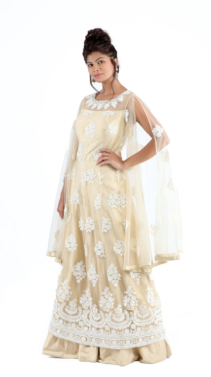 Meghna Cream Bell Sleeve Embroidery Dress