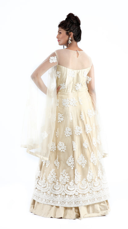 Meghna Cream Bell Sleeve Embroidery Dress