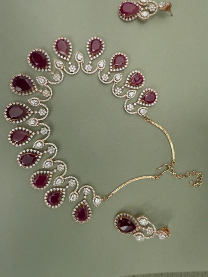 Neelima Red and White stones Gold Tone Necklace