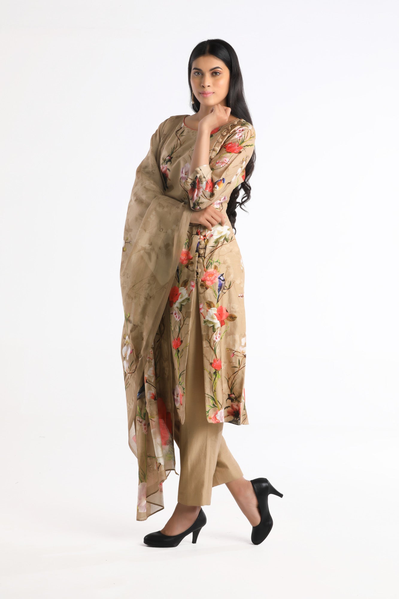 Nitara Khaki Floral Suit