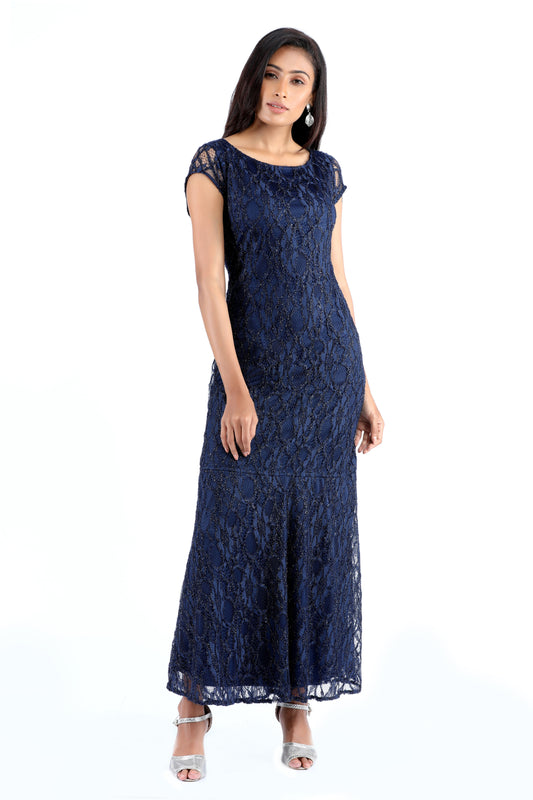 Nita Glittery Lace Midnight Blue Dress