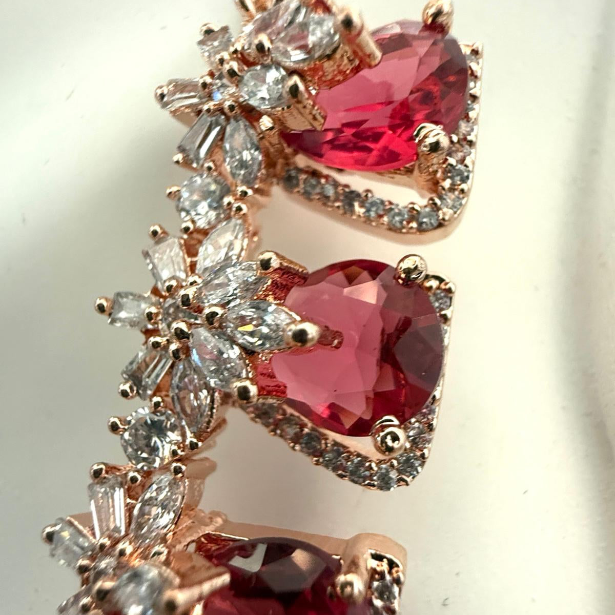 Ruby Red Teardrop Stone Necklace & Earrings Set