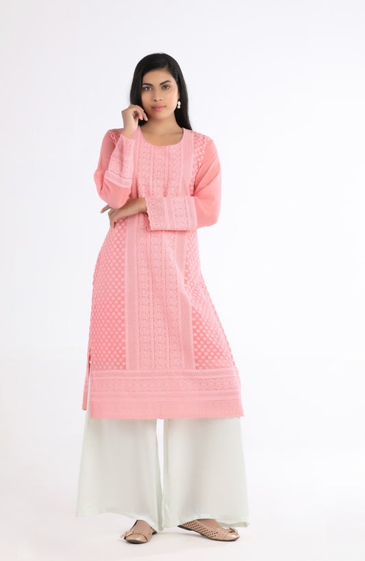 Saira Pink Hand Embroidered Kurta